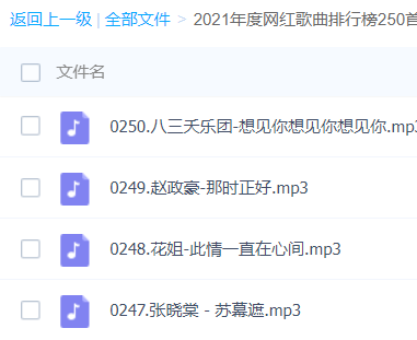 「2021年度网红歌曲排行榜250首」歌曲大全-音乐合集百度网盘资源
